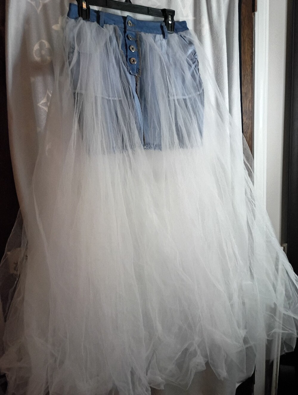 NWT Denim Skirt With Tulle